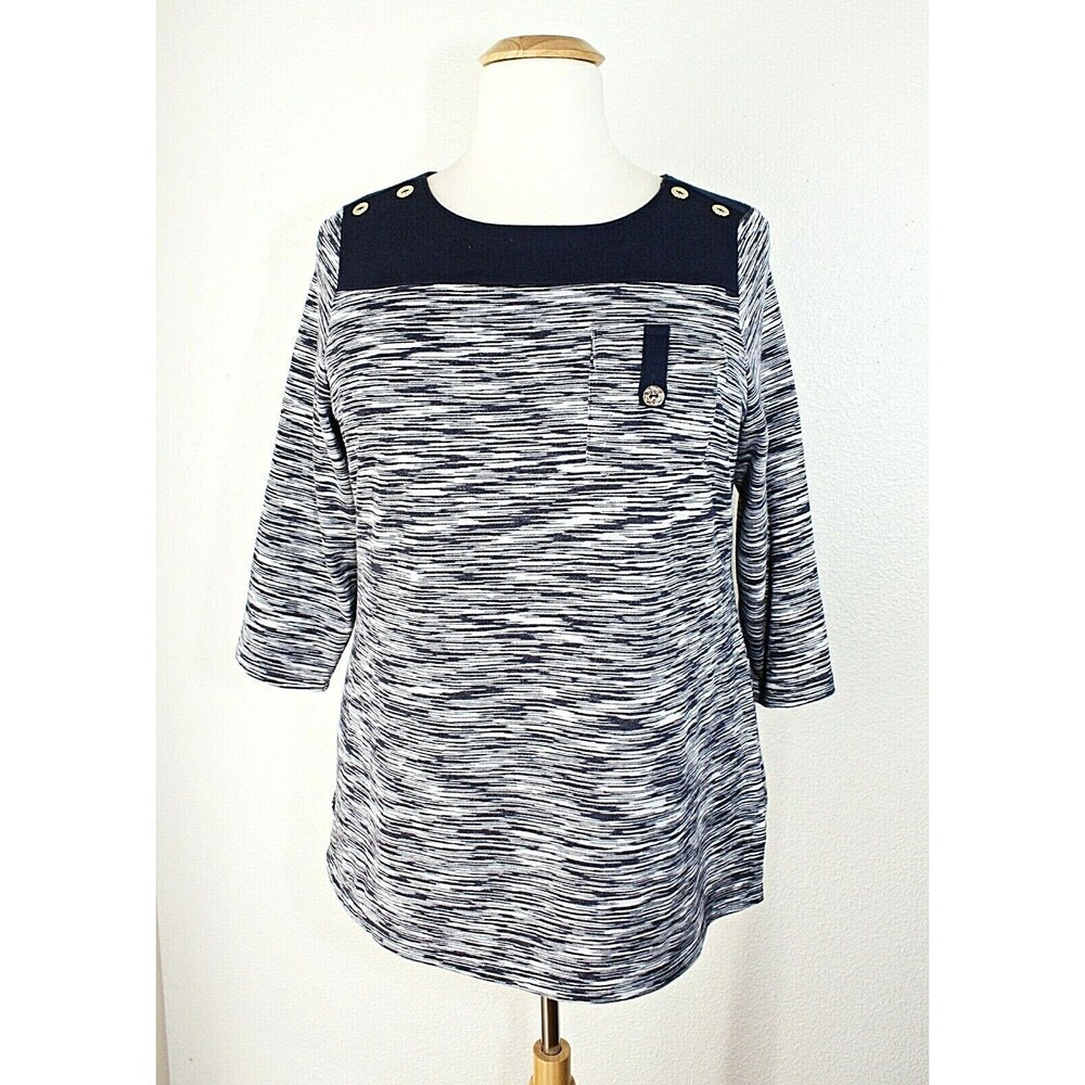 CHARTER CLUB Knit Tunic Top Plus Sz. 2X Nautical Blue White Marled Casual #04